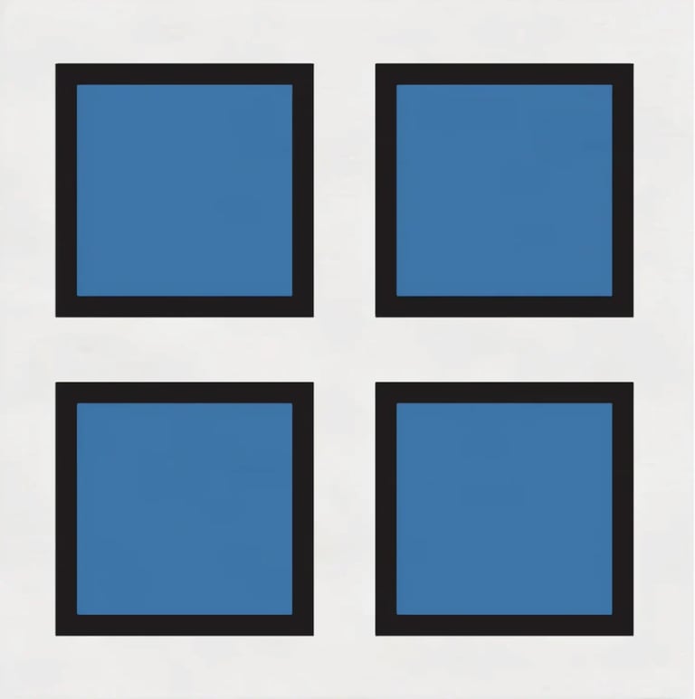 Four blue squares with black borders arranged in a 2x2 grid on a light gray background